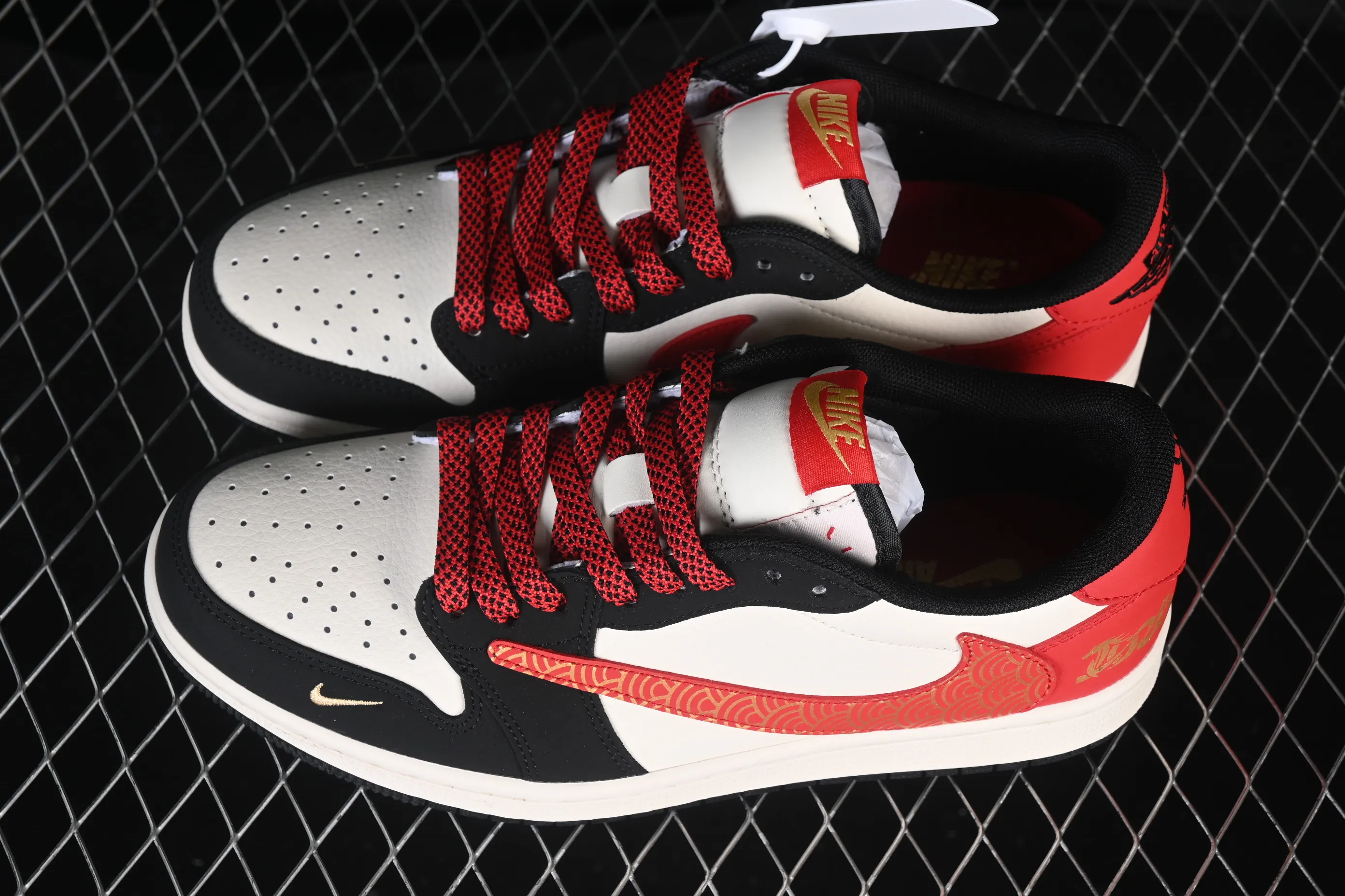 All categories Air Jordan Jordan series basketball shoes Air Jordan 1 Low High-end customized low-top sneakers Travis Scott x Fragment Design x Air Jordan 1 Low OG SP AJ1 Joe 1 Year of the Horse Limited Edition Beige, black and red contrast low-top cultural casual sneakers QW5288-143